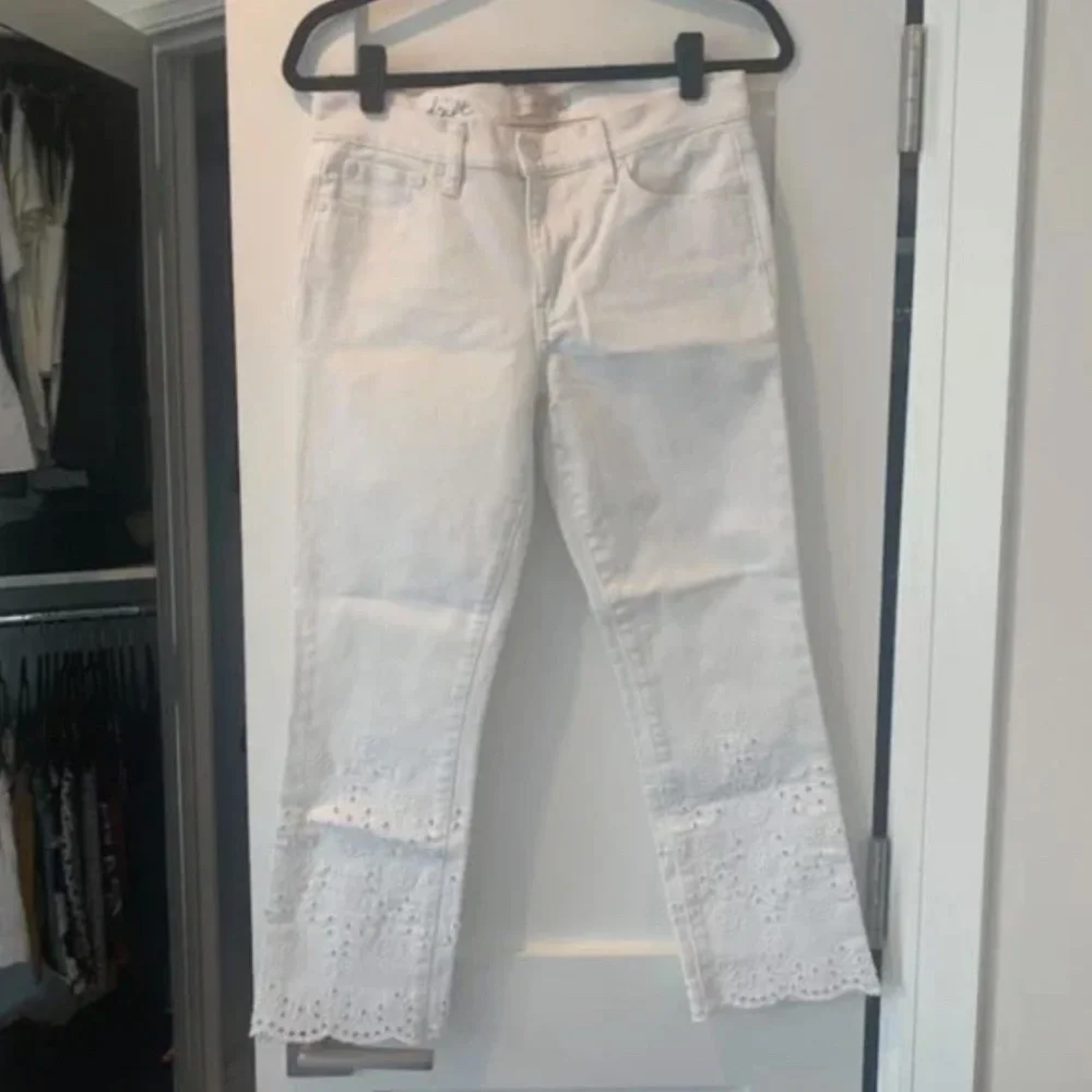 White Keira Tory Burch Eyelet Embroidered Cropped Denim Jeans [Size 27]